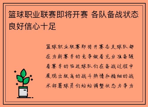 篮球职业联赛即将开赛 各队备战状态良好信心十足