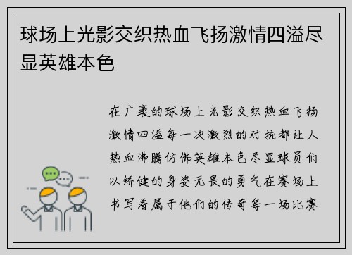 球场上光影交织热血飞扬激情四溢尽显英雄本色