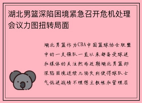 湖北男篮深陷困境紧急召开危机处理会议力图扭转局面