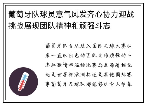 葡萄牙队球员意气风发齐心协力迎战挑战展现团队精神和顽强斗志