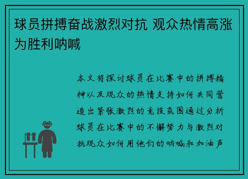 球员拼搏奋战激烈对抗 观众热情高涨为胜利呐喊